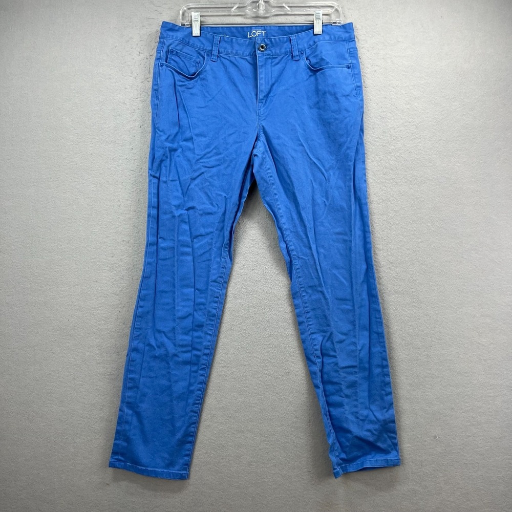 LOFT Modern Straight Pants Women 10 Blue Stretch Mid Rise Casual Ankle Office